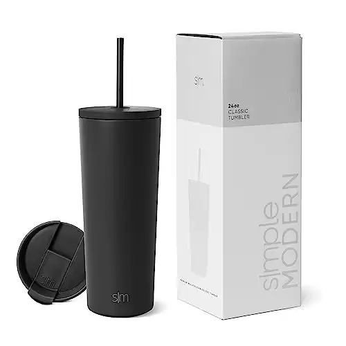 Simple Modern Insulated Tumbler with Lid and Straw | 24oz | Midnight Black