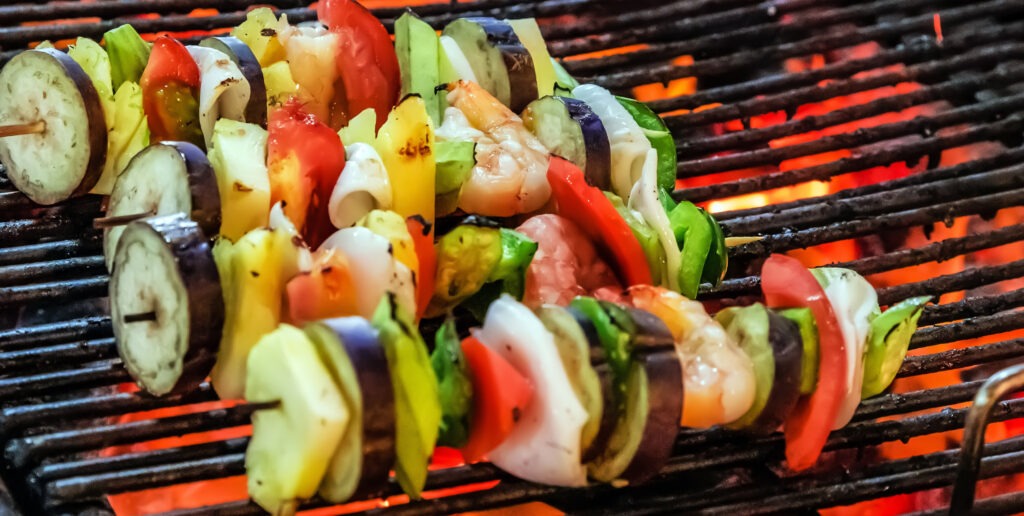 Kebabs mixed vegetables skewers Barbecue Fire Grilling for Barbeque/cookout