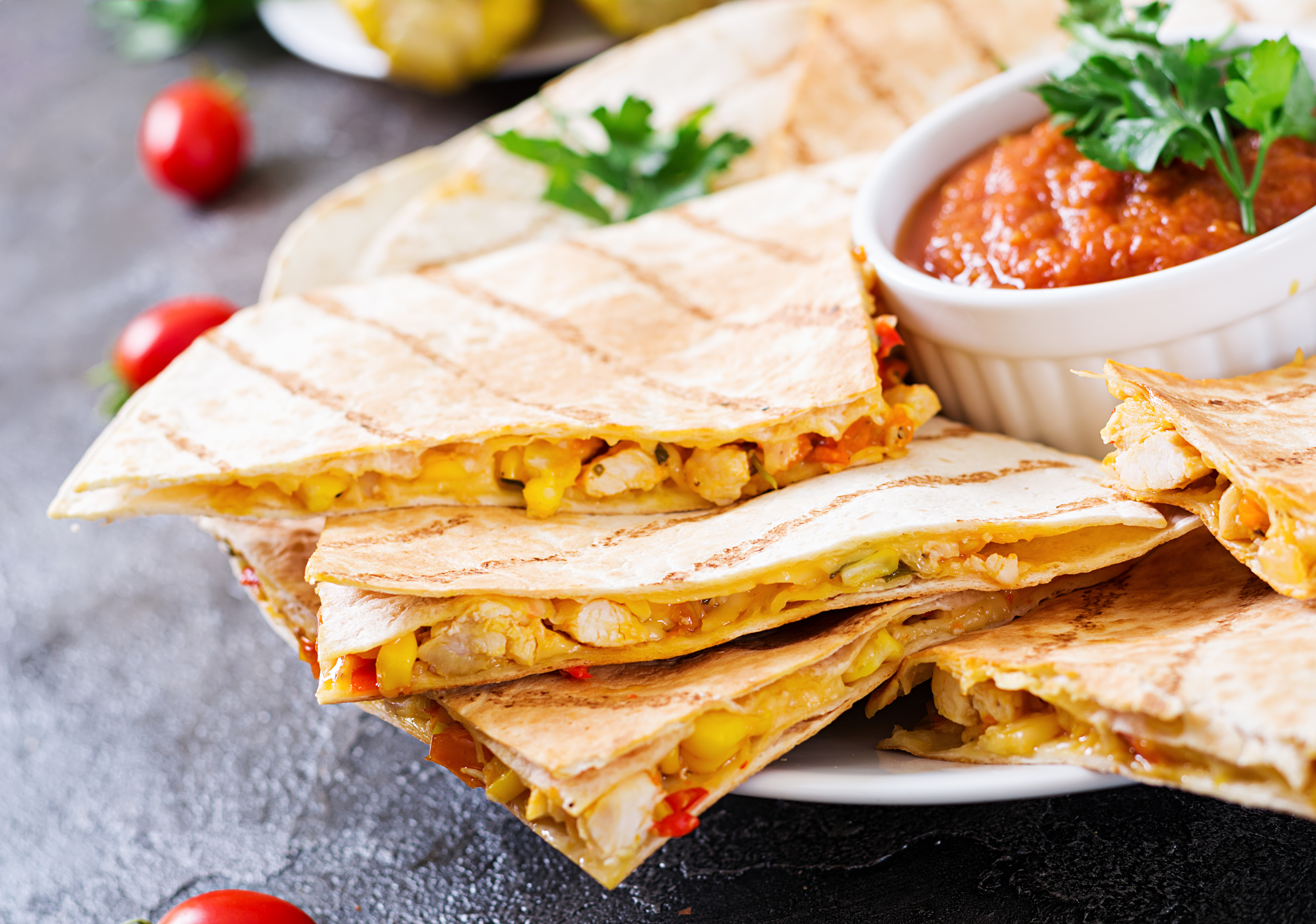 Slow cooker salsa chicken quesadillas