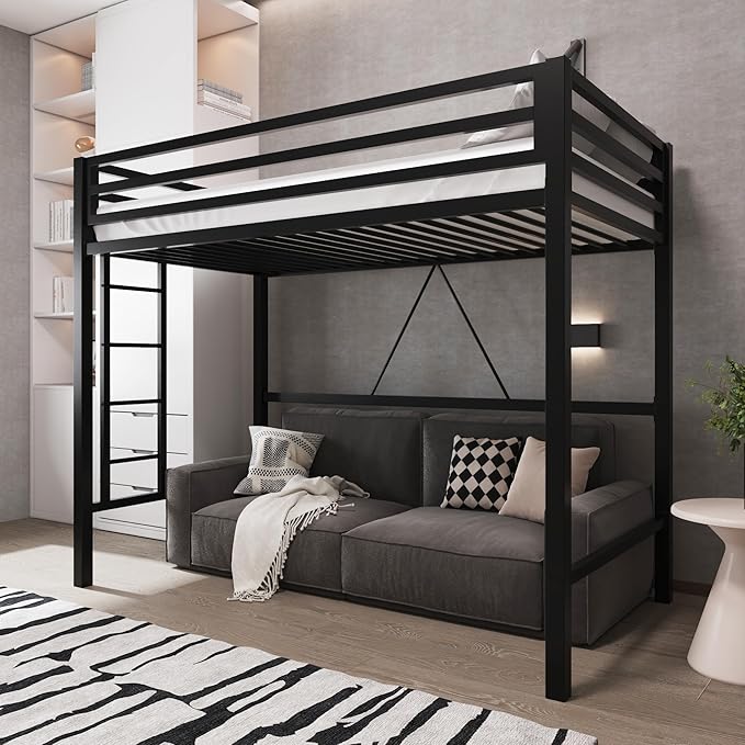 Allewie Metal Loft Bed Twin Size Black