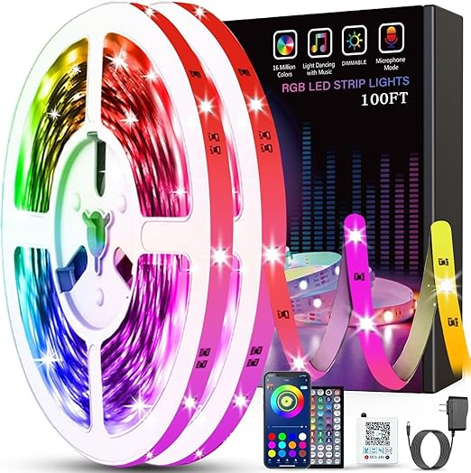 Tenmiro 100ft LED Strip Lights – Music Sync, App + Remote Control